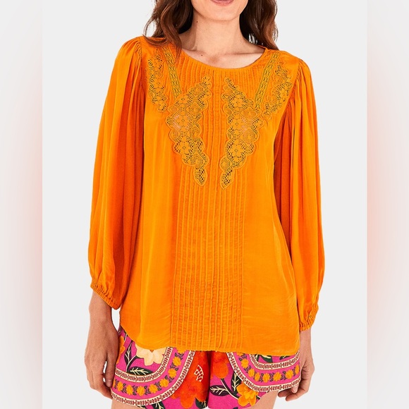Farm Rio ORANGE LACE BLOUSE - Picture 2 of 6